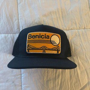 Benicia Trucker Hat Bart Bridge Dark Blue with Yellow/ Orange Patch NEW